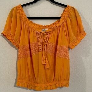 No Frills Women Tunic Top Large Orange Lace Lightweight Cottagecore Contemporary